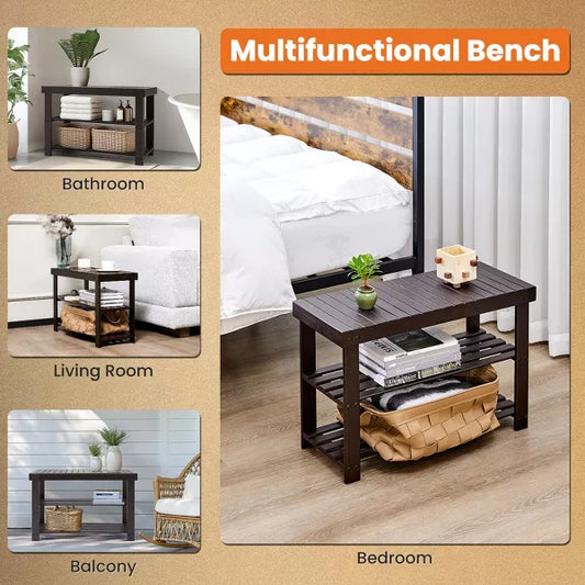 Musment 3-Tier Bamboo Shoe Rack Bench, Compact Storage Organizer, 286lb Capacity, Suitable for Entryway Bedroom Living Room Balcony