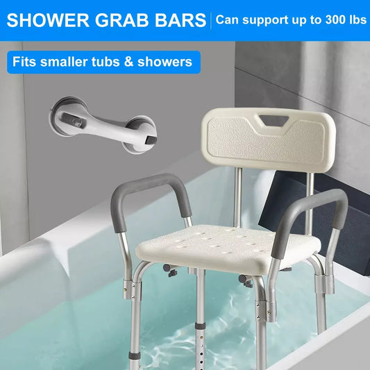 Musment Shower Chair, Shower Stool with Shower Grab Bar for Bathtub , Adjustable Shower Seat, White