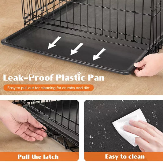 Musment Dog Crate with Double Doors - Enhanced Metal Foldable Pet Cage with Divider Panel & Removable Tray, Portable Extra Large Kennel for Black