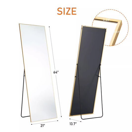 Musment Floor Standing Mirror, Wall Mirror with Stand Aluminum Alloy Thin Frame
