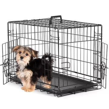 Musment Dog Crate with Double Doors - Enhanced Metal Foldable Pet Cage with Divider Panel & Removable Tray, Portable Extra Large Kennel for Black