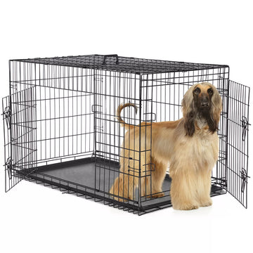 Musment Dog Crate with Double Doors - Enhanced Metal Foldable Pet Cage with Divider Panel & Removable Tray, Portable Extra Large Kennel for Black