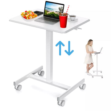 Musment Small Mobile Standing Desk, Portable Rolling Laptop Cart with Adjustable Height and Wheels, Computer Table for Home Office