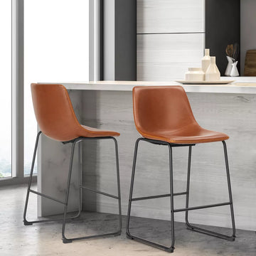 Musment Armless Industrial Faux Leather Barstools with Metal Legs and Footrest, Dining Chairs for Home Office Kitchen Island
