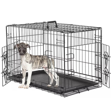 Musment Dog Crate with Double Doors - Enhanced Metal Foldable Pet Cage with Divider Panel & Removable Tray, Portable Extra Large Kennel for Black