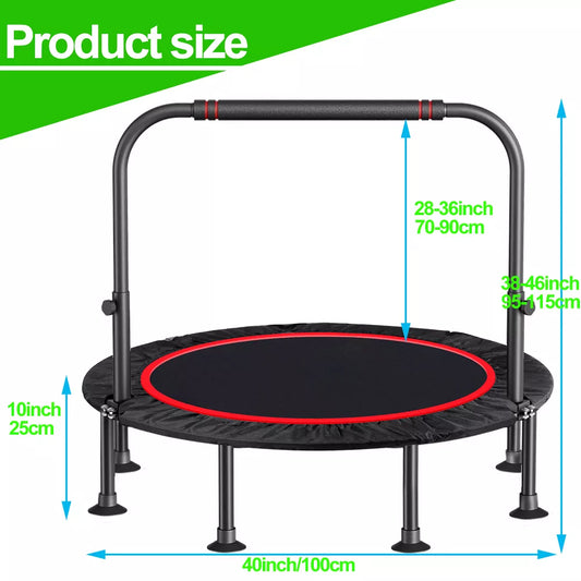 Musment 40" Foldable Mini Fitness Trampoline, Fitness Rebounder with Adjustable Foam Handle, Exercise Trampoline for Adults/kids, Max Load 450lbs
