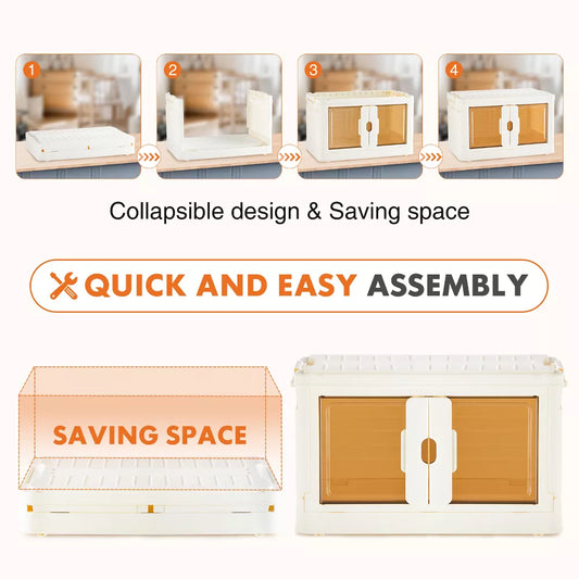 Musment Stackable Plastic Storage Bins with Lids - Foldable Storage Boxes with Doors & Wheels, Portable and Lockable Organizer Boxes for Living Room