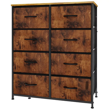Tall Dresser Fabric Storage Tower ,Wooden Top for Kid Room, Closet, Entryway, Nursery