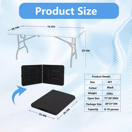 Musment 6FT Picnic Table Folding Table Camping Table Plastic Table Fold Up Table Lock for Party Event,Black