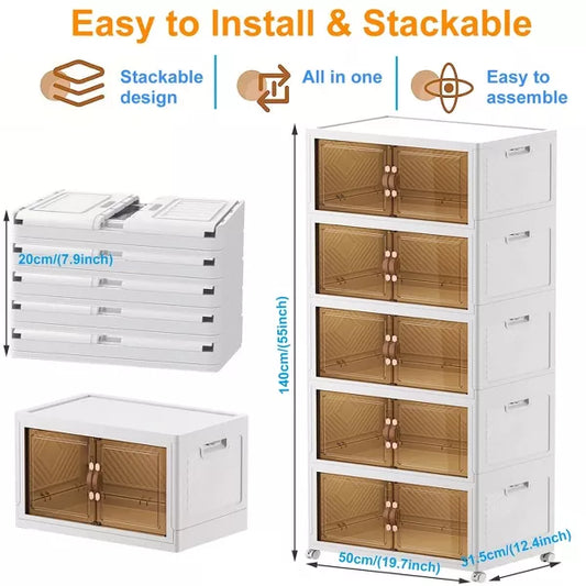 Musment Storage Bins with Lids, Foldable Plastic Storage Container with Door, Stackable Collapsible Storage Bins for Closet Organizers and Storage