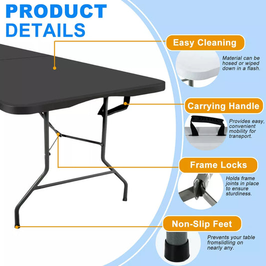 Musment 6 ft Fold-in-Half Folding Table, Indoor/Outdoor Essential, Black