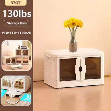 Musment Stackable Plastic Storage Bins with Lids - Foldable Storage Boxes with Doors & Wheels, Portable and Lockable Organizer Boxes for Living Room