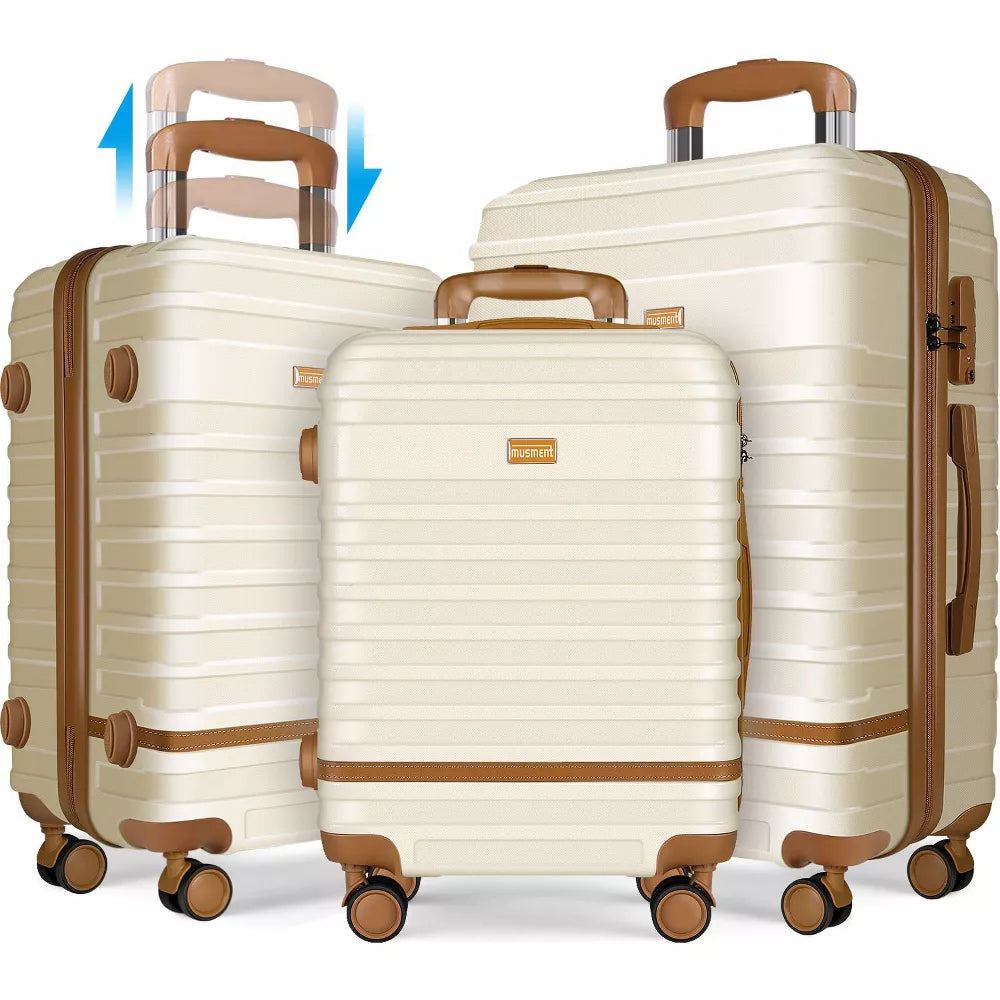 Musment 12" 3 Piece Hardside Spinner Lightweight Luggage Set, Ivory White