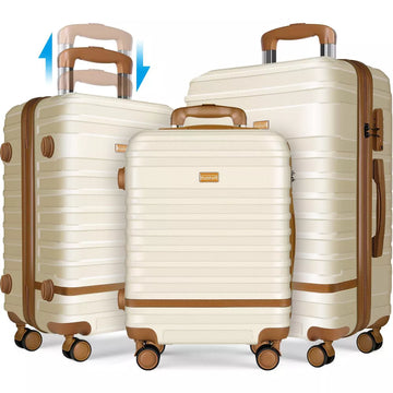 Musment 12" 3 Piece Hardside Spinner Lightweight Luggage Set, Ivory White