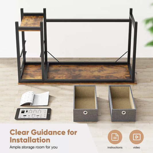 Computer Desk with Drawers Home Office Desk Writing Desk Work Desk PC Table Study Desk with 2-Tier Drawers Storage Shelf Side Hook