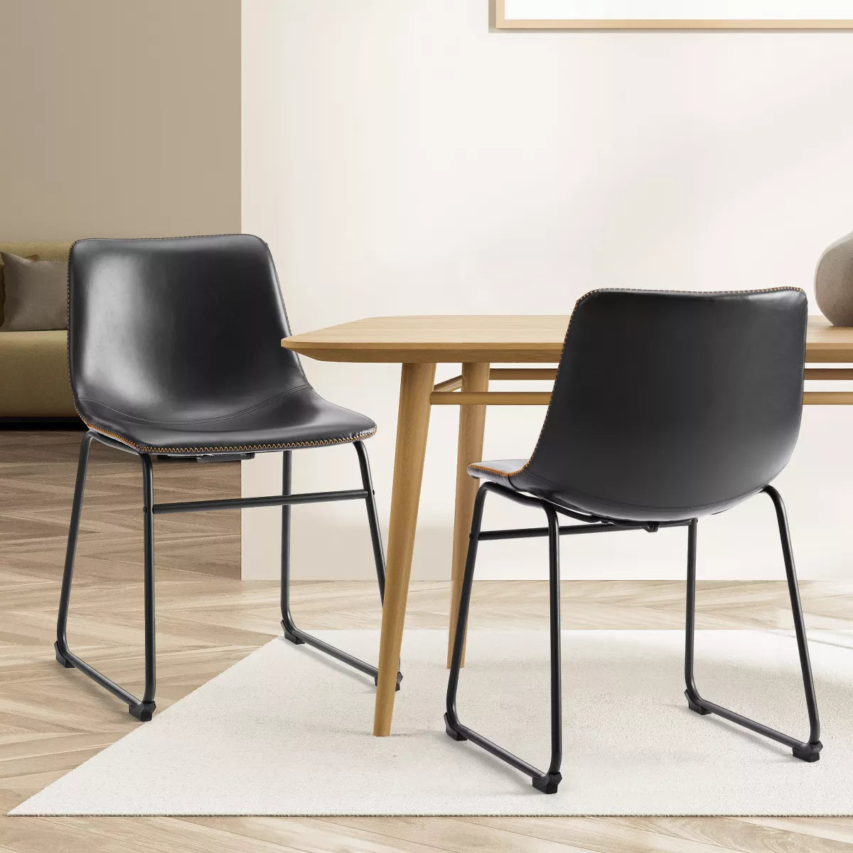 Musment Armless Industrial Faux Leather Barstools with Metal Legs and Footrest, Dining Chairs for Home Office Kitchen Island