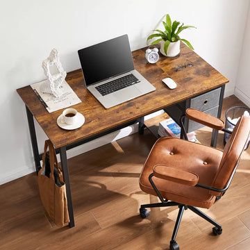 Computer Desk with Drawers Home Office Desk Writing Desk Work Desk PC Table Study Desk with 2-Tier Drawers Storage Shelf Side Hook