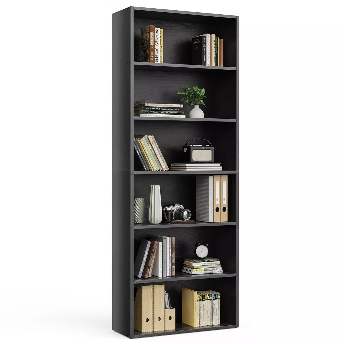 Musment Industrial 5 -6 Shelf Bookcase - Large 53-63 Inch Tall Floor Standing Open Bookshelf for Home Office, Living Room, and Bedroom Storage