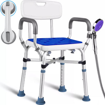 Musment Shower Chair, Shower Stool with Shower Grab Bar for Bathtub , Adjustable Shower Seat, White