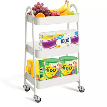 Musment 3 Tier Rolling Cart, Metal Utility Cart Storage Organizer Kitchen Trolley Bathroom Laundry Room Bar Office Shelves