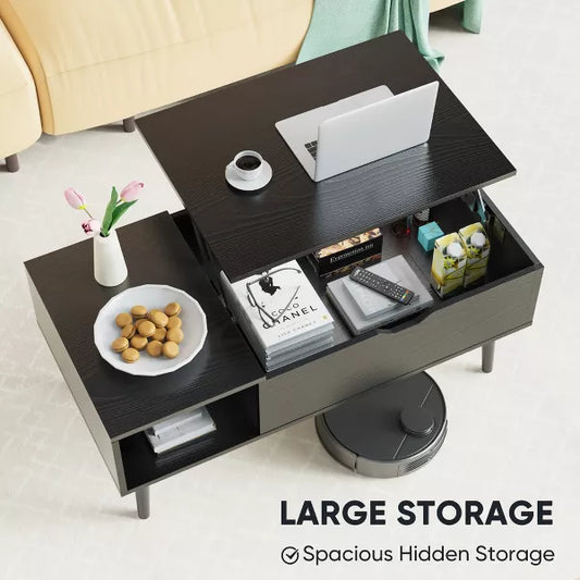 Musment Lift Tabletop Coffee Tables for Living Room with Storage Shelf and Hidden Compartment