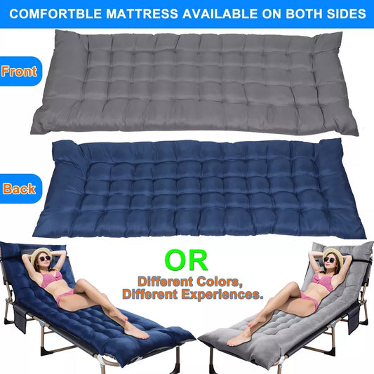 Musment Folding Camping Cot Bed with Pillow, Adjustable 5-Position Folding Chaise Lounge Chair, Portable Guest Bed & Outdoor Folding Sleeping Cots
