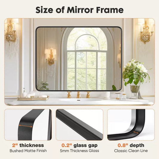 Musment Bathroom Mirror Vanity Mirror for Wall,Aluminum Alloy Framed Wall Mirror Farmhouse,Anti-Rust,Tempered Glass