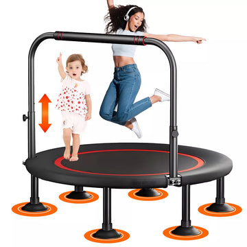 40" Foldable Mini Fitness Trampoline, Fitness Rebounder with Adjustable Foam Handle, Exercise Trampoline for Adults/kids, Max Load 450lbs