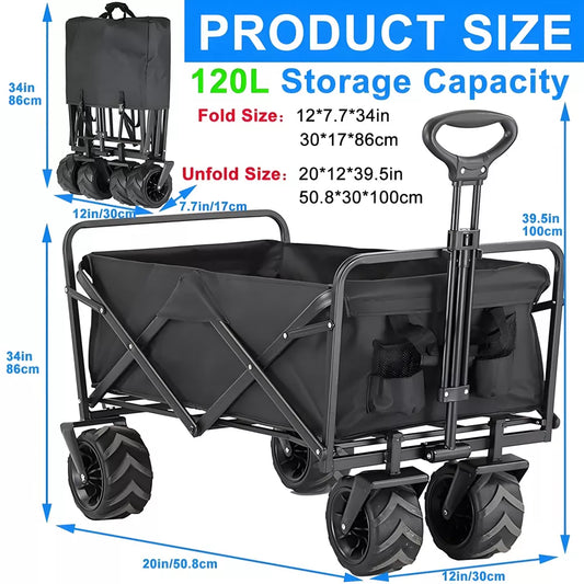 Musment Collapsible Foldable Wagon Cart, 350lbs Large Capacity Folding Wagon Cart with All-Terrain Wheels,Utility with Brakes for Grocery, Garden