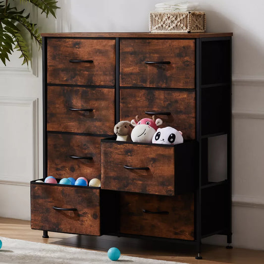 Tall Dresser Fabric Storage Tower ,Wooden Top for Kid Room, Closet, Entryway, Nursery