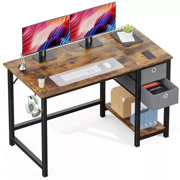 Computer Desk with Drawers Home Office Desk Writing Desk Work Desk PC Table Study Desk with 2-Tier Drawers Storage Shelf Side Hook