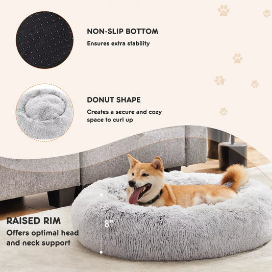 Musment Anti-Slip Round Fluffy Plush Faux Fur Cat Bed, Fits up to 25 lbs Pets