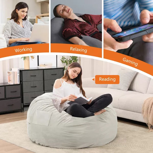 Musment Bean Bag Chair for Adults, Foam Filled Furniture with Soft Removable Cover, Comfy Kids Sofa for Living Room Bedroom Dorm