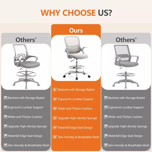 Tall Office Chair for Standing Desk with Adjustable Foot Ring,Counter Height Office Chairs