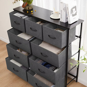 Tall Dresser Fabric Storage Tower ,Wooden Top for Kid Room, Closet, Entryway, Nursery