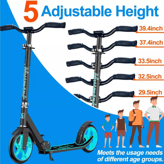 Musment Foldable Scooter -200mm Big Wheels 4 Levels Height Adjustable for Kid, Teens & Adults - Unisex, Black