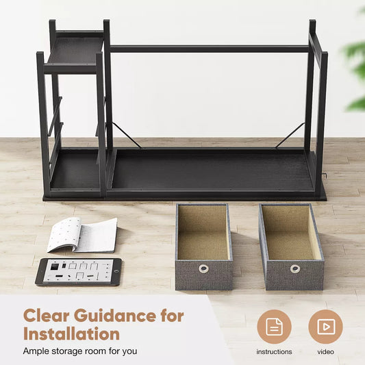 Computer Desk with Drawers Home Office Desk Writing Desk Work Desk PC Table Study Desk with 2-Tier Drawers Storage Shelf Side Hook