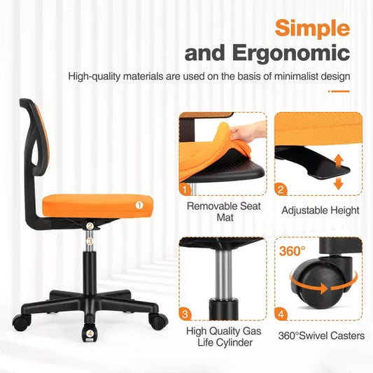 Musment Low-Back Mesh Armless Office Chair,Swivel Rolling Computer Chair No Arms with Lumbar Support