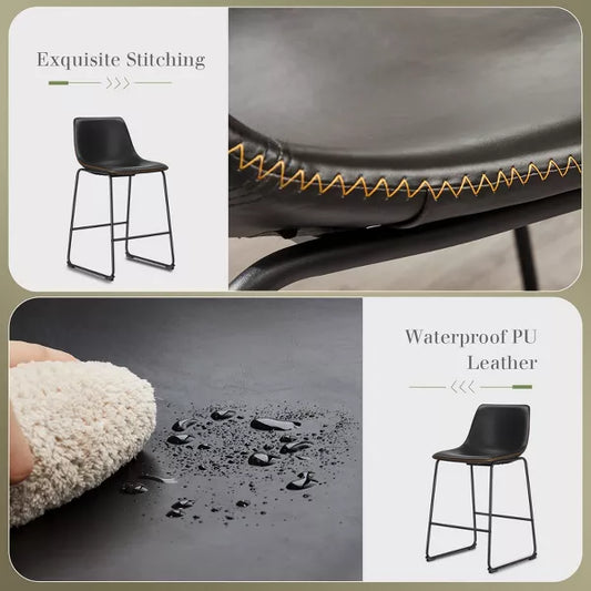 Musment Armless Industrial Faux Leather Barstools with Metal Legs and Footrest, Dining Chairs for Home Office Kitchen Island