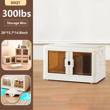 Musment Stackable Plastic Storage Bins with Lids - Foldable Storage Boxes with Doors & Wheels, Portable and Lockable Organizer Boxes for Living Room