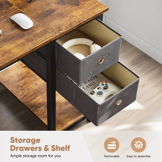 Computer Desk with Drawers Home Office Desk Writing Desk Work Desk PC Table Study Desk with 2-Tier Drawers Storage Shelf Side Hook