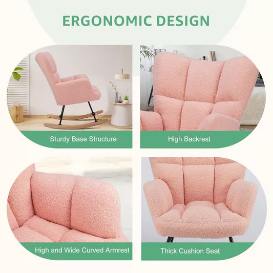 Musment Teddy Upholstered Glider Rocker with High Backrest, Reading Chair Modern Rocking Accent Chairs Glider Recliner for Living Room