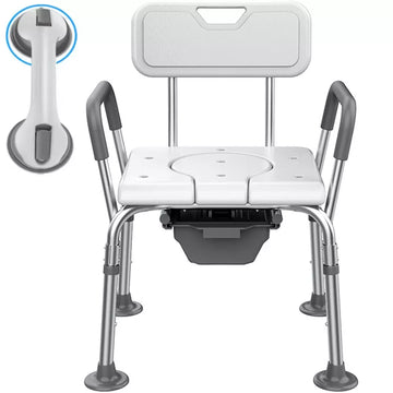 Musment Shower Chair, Shower Stool with Shower Grab Bar for Bathtub, Bedside Commode