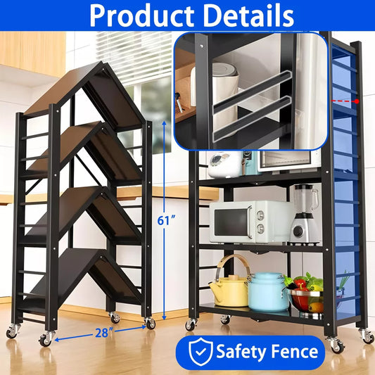 Storage Shelving Unit, Metal Shelf 15.35"W x 15.35"D x 62.20"H, Foldable Storage Shelf with Wheels, Garage Shelf, Kitchen Shelf