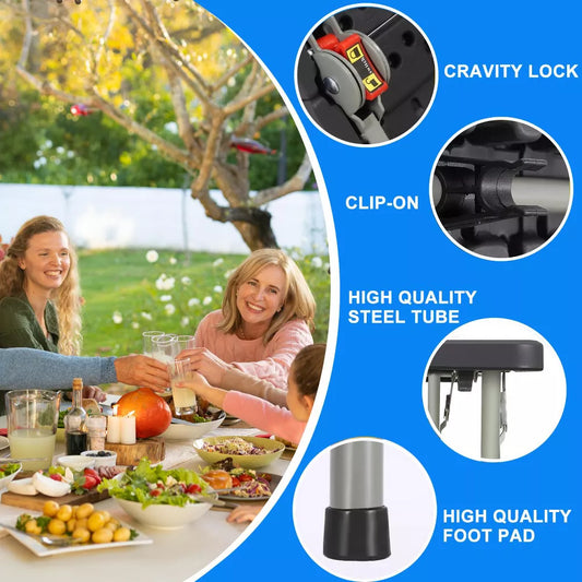 Musment 4ft Plastic Folding Table, Adjustable Height Indoor Outdoor Heavy Duty Portable with Handle, Lock for Picnic