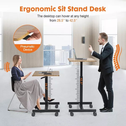 Musment Small Mobile Standing Desk, Portable Rolling Laptop Cart with Adjustable Height and Wheels, Computer Table for Home Office