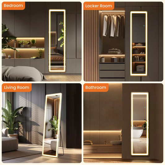 Musment 3 Color Lighting Mirror with LED Lights, Lighted Floor Standing Mirror with Stand, Wall Mounted Hanging