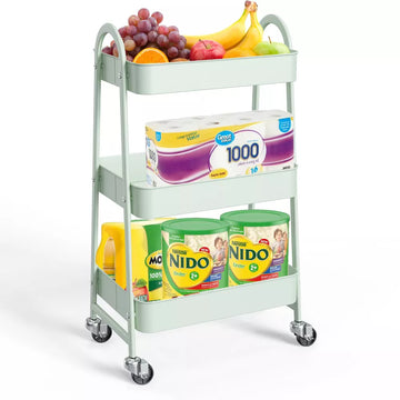 Musment 3 Tier Rolling Cart, Metal Utility Cart Storage Organizer Kitchen Trolley Bathroom Laundry Room Bar Office Shelves