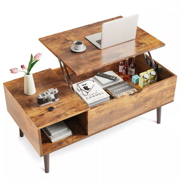 Musment Lift Tabletop Coffee Tables for Living Room with Storage Shelf and Hidden Compartment