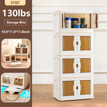 Musment Stackable Plastic Storage Bins with Lids - Foldable Storage Boxes with Doors & Wheels, Portable and Lockable Organizer Boxes for Living Room